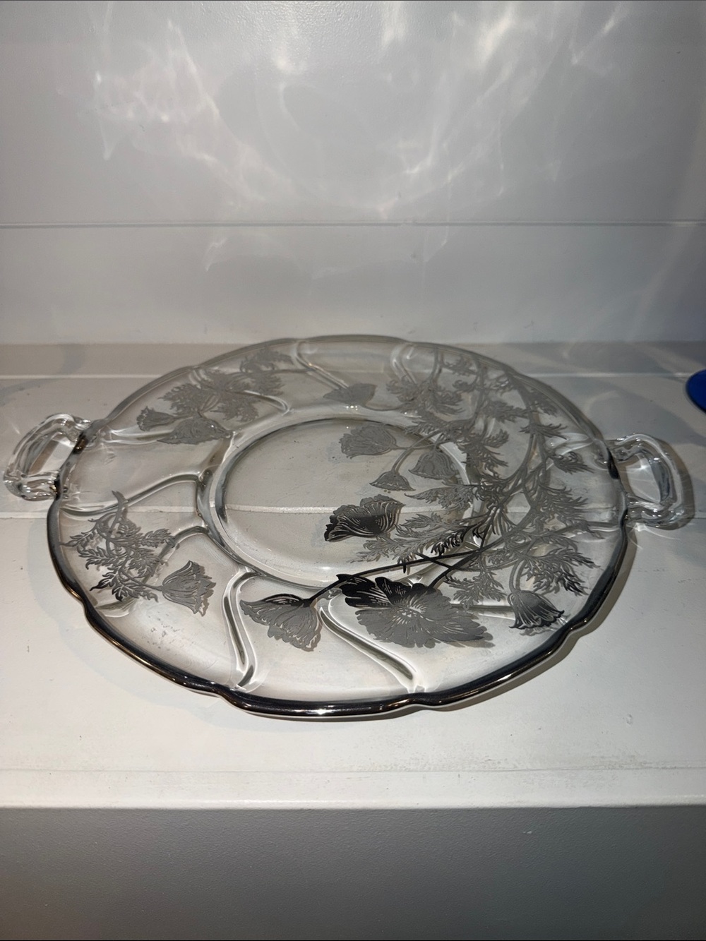 Clear Vintage Flanders Poppy Silver City Glass Company Platter with Handles